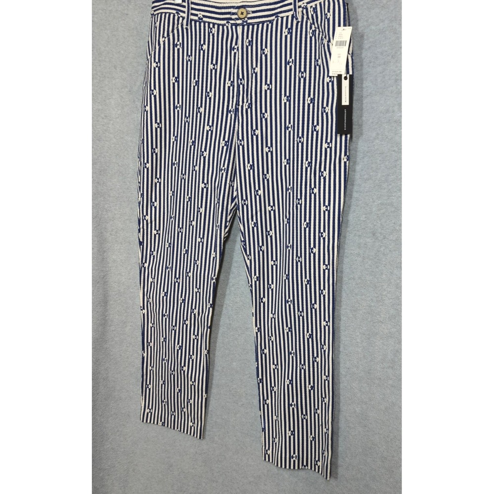 New Anthropologie The Essential Slim Pants 10 Blue Motif Stripe Easy Chic Appeal